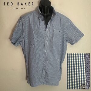 Ted Baker Contrast Short Sleeve Button Down Ted size 6 23" armpit to armpit